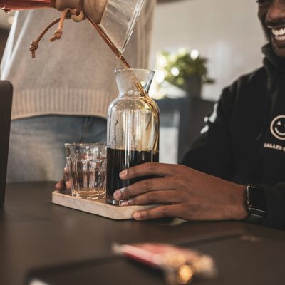 A pour-over coffee being brewed at the Groundwork counter